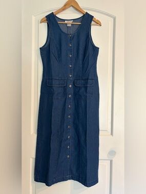 Talbots Denim Button Down Sleeveless Maxi Dress With Pockets Cotton Size 6